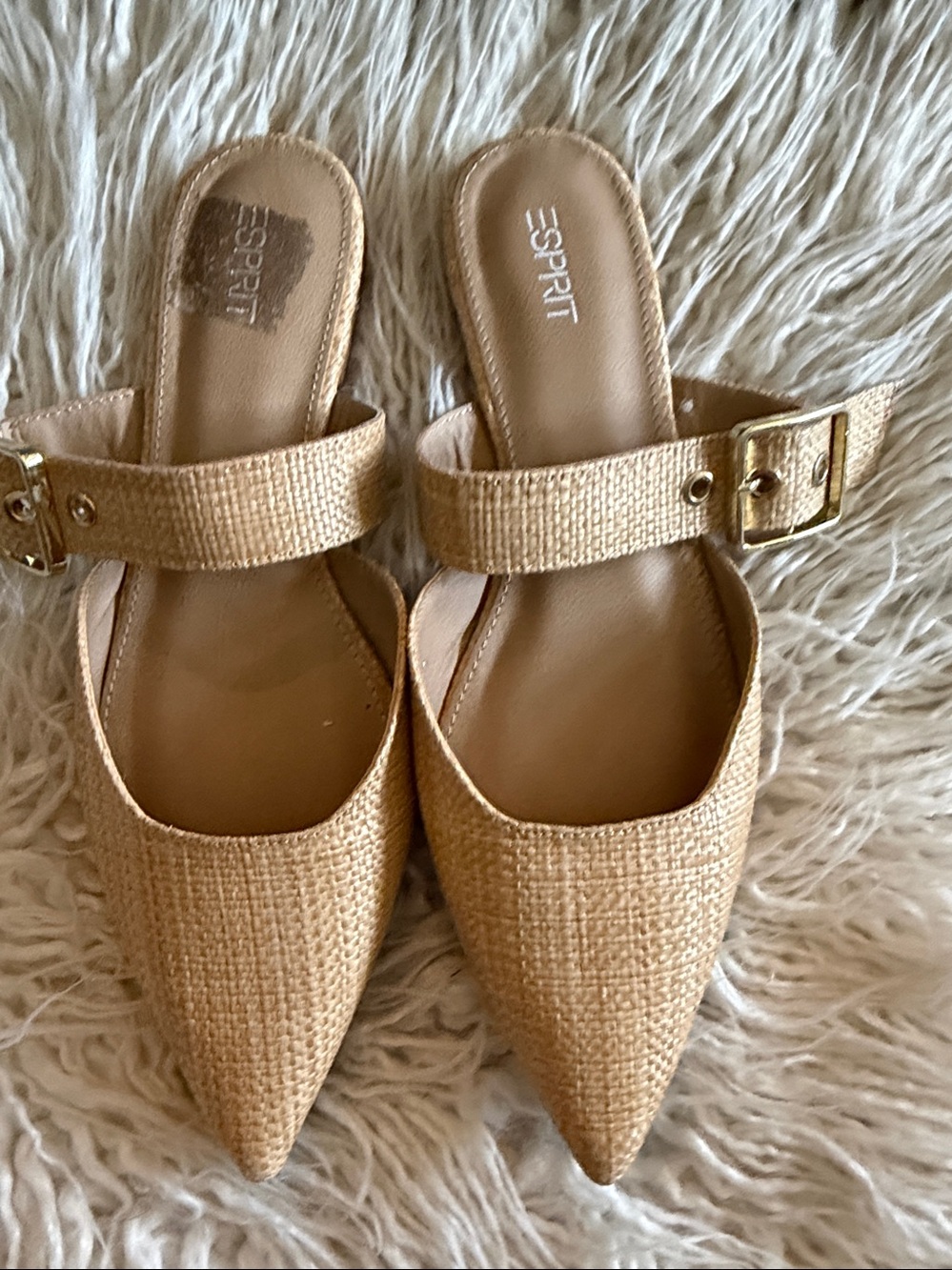 Esprit Tan Woven Pointed-Toe Buckle Mules - Picture 4 of 5